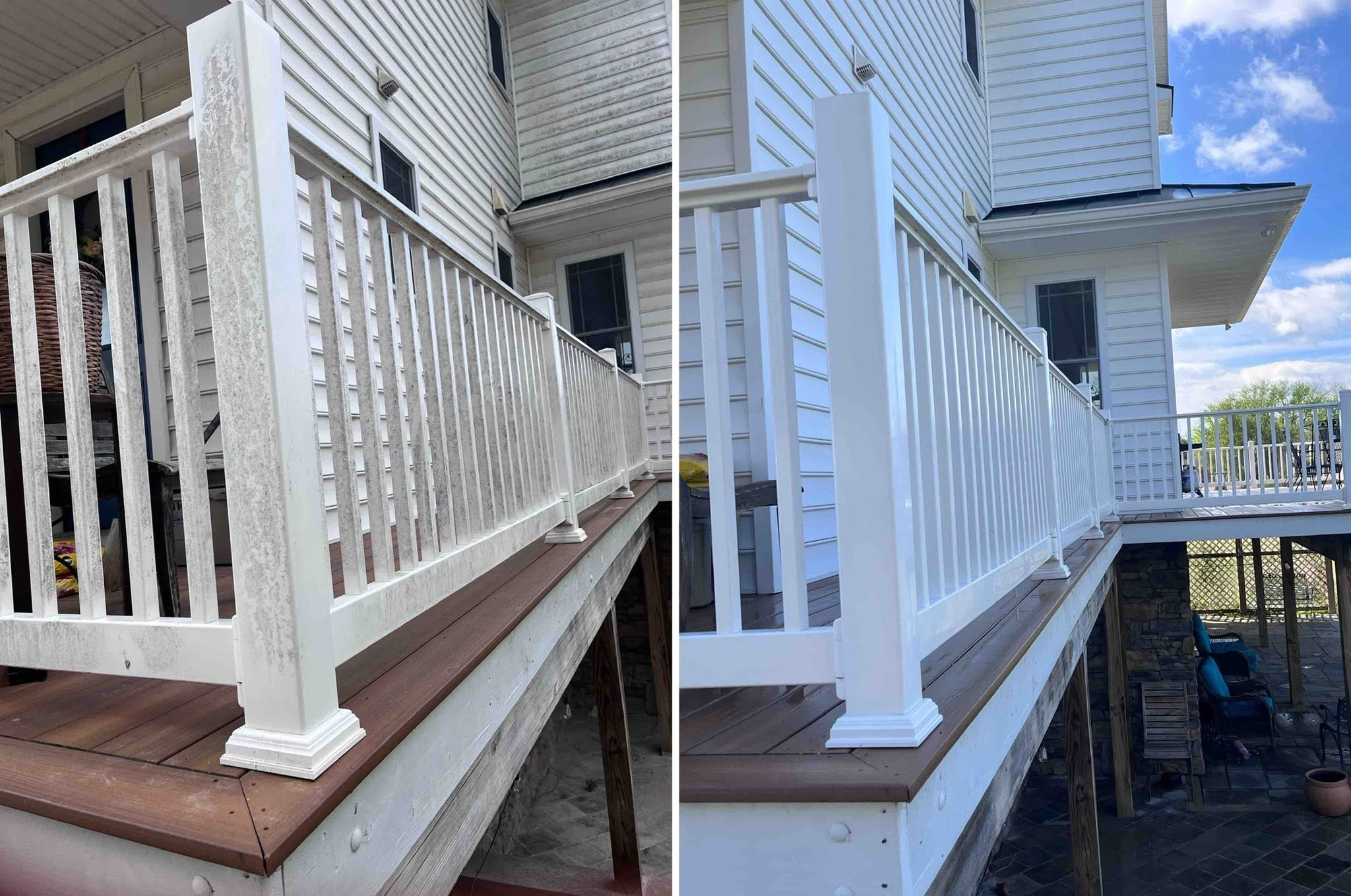 Deck railing cleaning removing mold from white rails in Winchester, VA